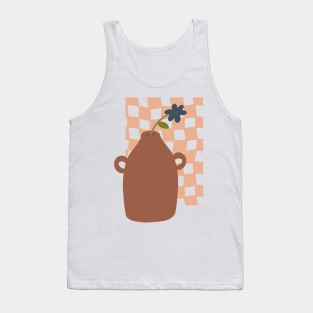 large terracotta vase with single blue flower on checkerboard background Tank Top